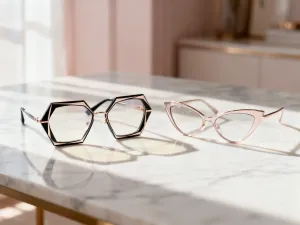 Minimalistyczny srebrny naszyjnik z geometryczną zawieszką na eleganckiej granatowej sukience.