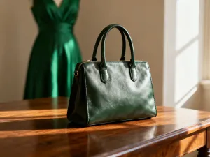 Stylowa bransoletka magnetyczna z metalowymi ogniwami leżąca na drewnianym stole w promieniach porannego słońca.